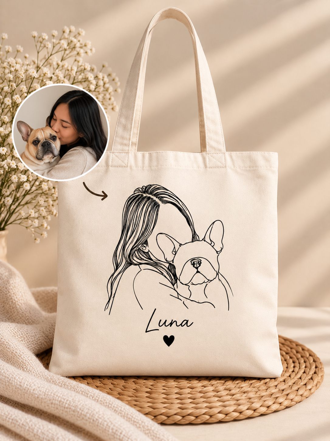Tote bag personalizado con diseño de arte en una línea