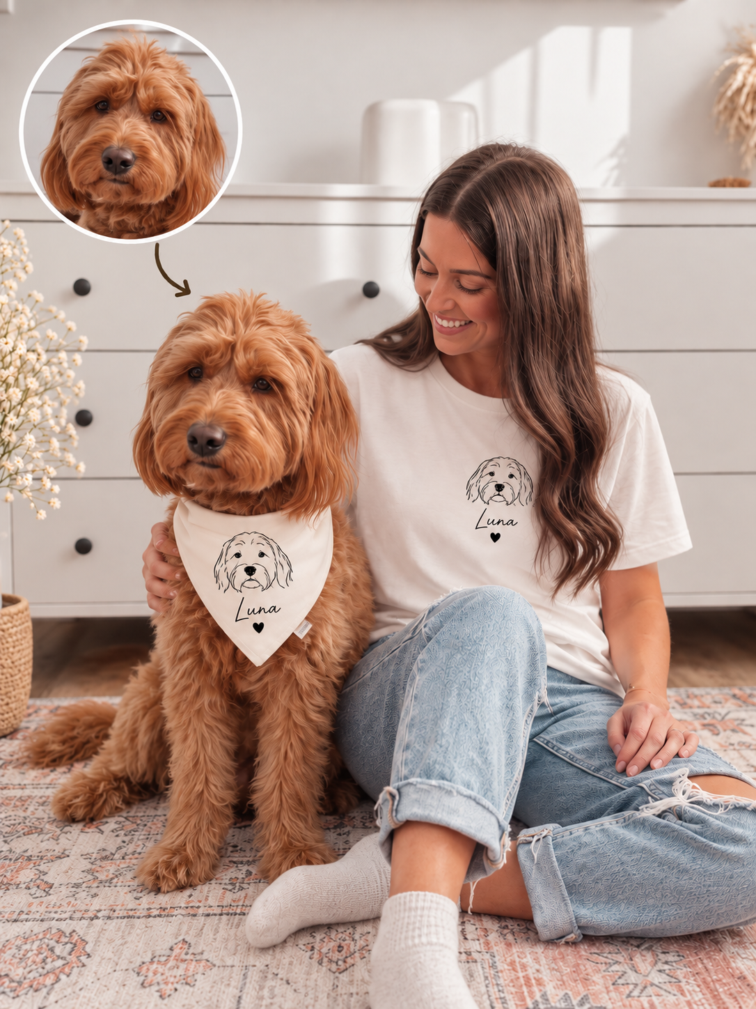 Bandana personalizada para mascota con diseño de arte en una línea